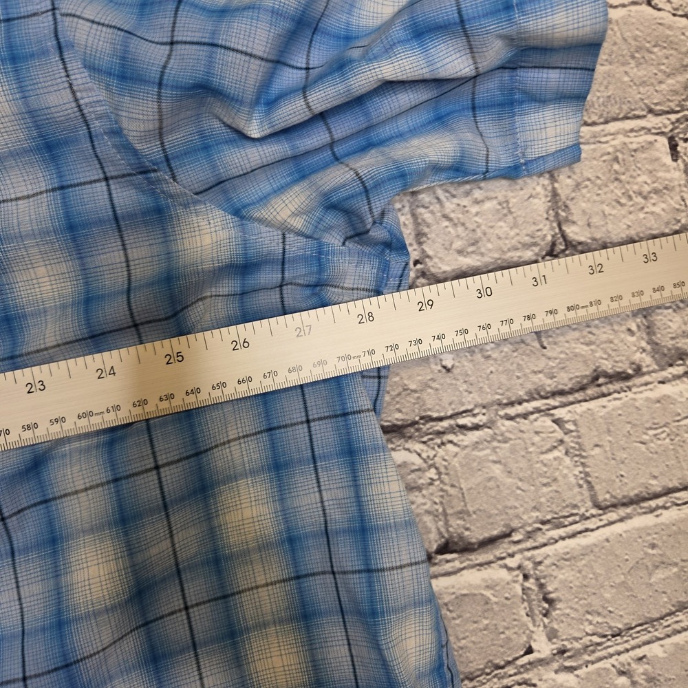 Wrangler Button Shirt Mens 2XL Blue Plaid Short Sleeve Snap Up Western - Picture 7 of 7